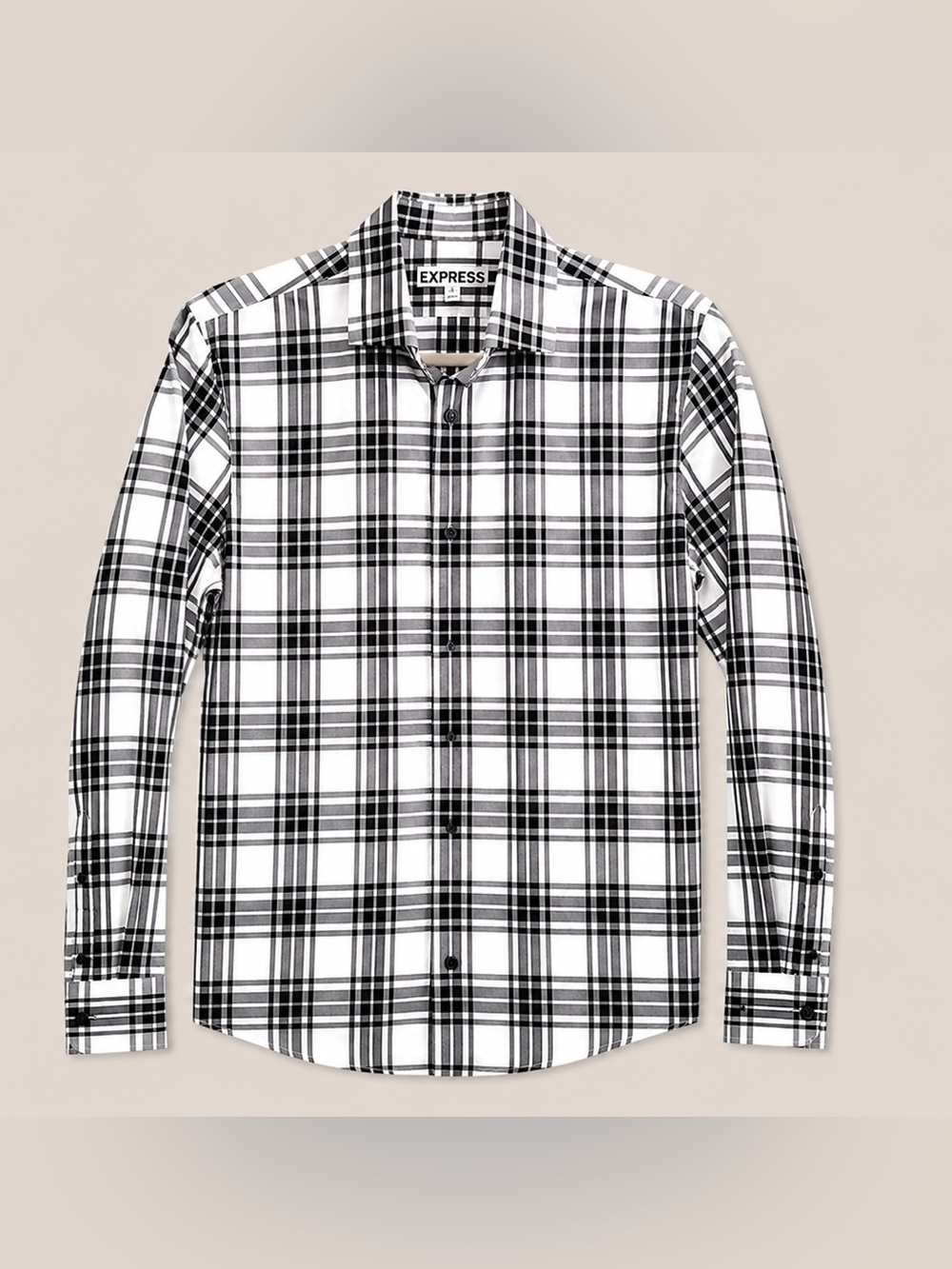 Express Men’s Black & White Plaid Button-Down Shirt